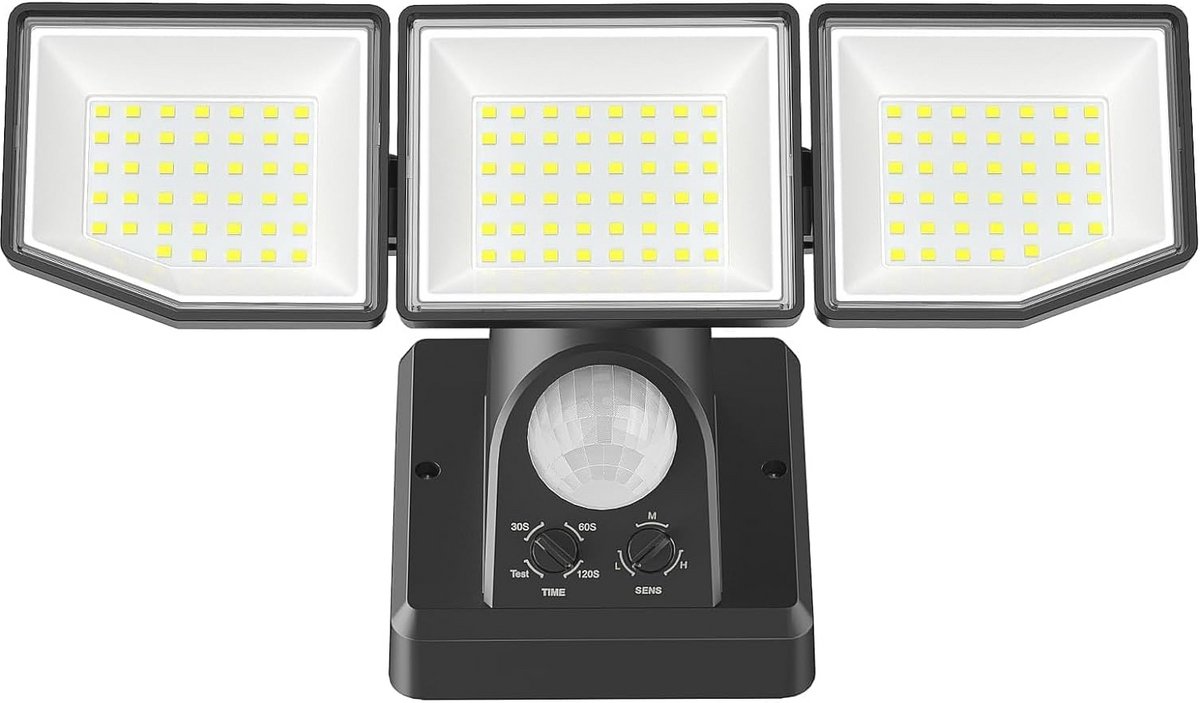 LED Spotlight Buiten met Bewegingsmelder - 6000LM 38W Super Heldere Verstelbare 3 Hoofden - 6500K Koel Wit - Waterdicht IP65
