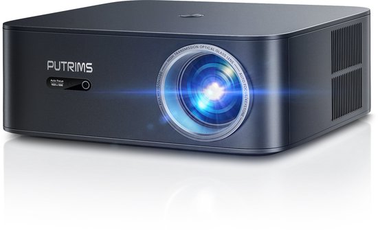 Google TV projector 1080p Full HD mini beamer 1200 ANSI helderheid, WiFi 6, Bluetooth 5.2, autofocus, draagbaar zwart