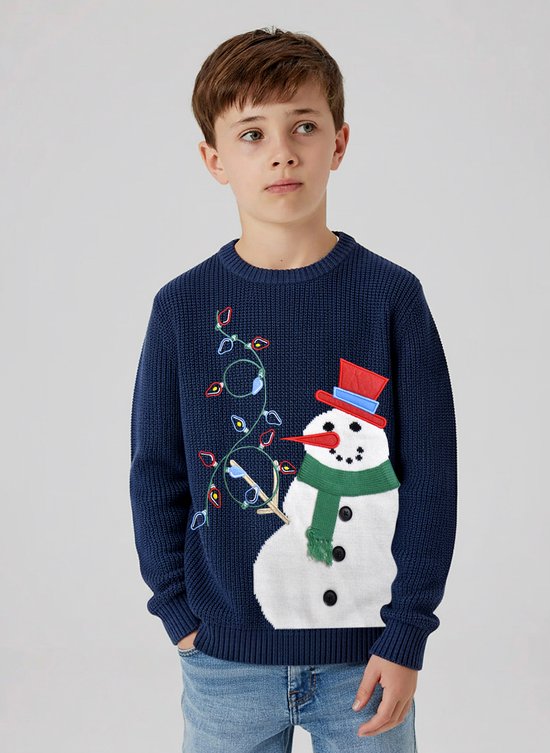 Mauvais pull de Noël pour les enfants | Pull de Noël | cadeau de Noël | Garçons et filles | unisexe | Bonhomme de neige | Bleu | Taille 140