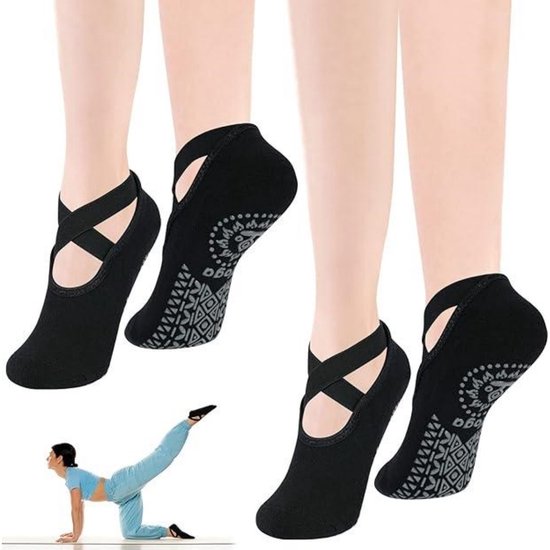 GELLDG Yogasokken - verpakking van 2 paar - Pilatessokken - antislipsokken - sportsokken met antislip - geschikt voor yoga, ballet, pilates, dans, op blote voeten, trampoline, thuis, in het ziekenhuis en andere gelegenheden - unisex