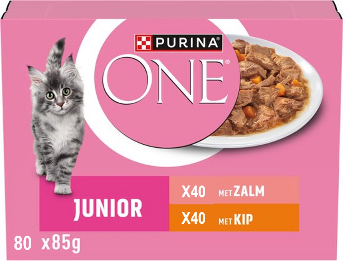 PURINA ONE Junior - Kattenvoer Natvoer - Kip & Zalm 80 x 85 gr