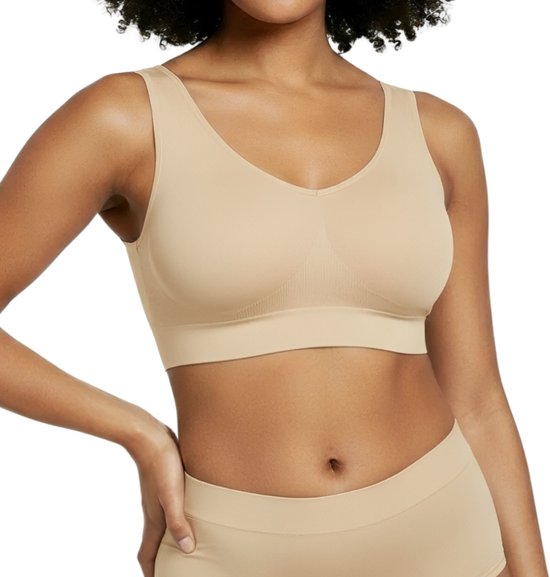 BH Comfort sans armatures - Taille 4XL - Beige - Avec rembourrage de soutien-gorge amovible - BH de Sport Extra confortable - Soutien-gorge de maternité - Soutien-gorge sans armatures - avec push up - Soutien-gorge Magic - avec coussinets