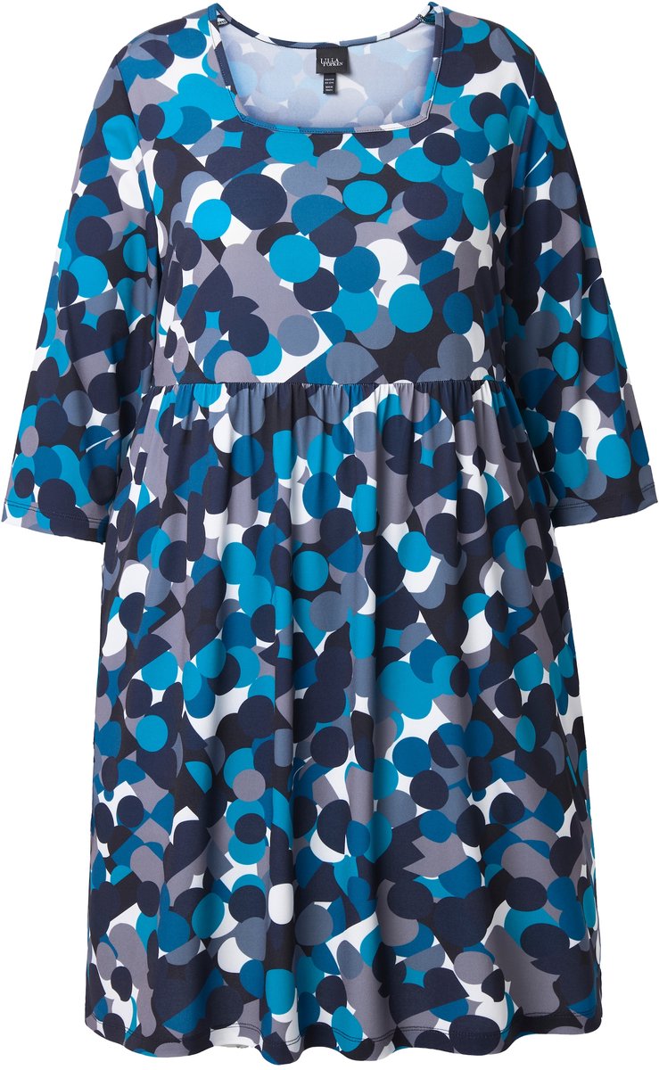 Ulla Popken Dames - Longshirt stippen A-Lijn carréhals 3/4-mouw - Zwart - Maat 54+