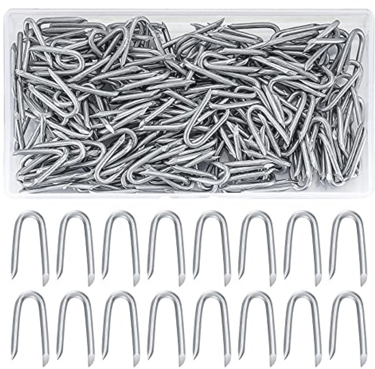 300 stuks U-krampen - Stalen omheining bevestigingsmaterialen, verzinkte U-type nagels voor hekwerk