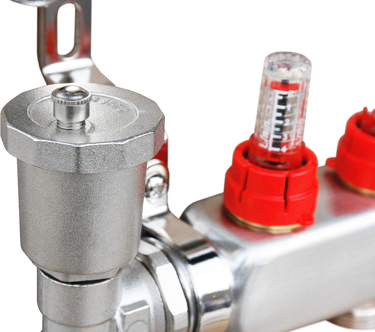 Vloerverwarming verwarming distributeur roestvrij staal met doorstroomindicator en ontluchter voor 7 circuits
