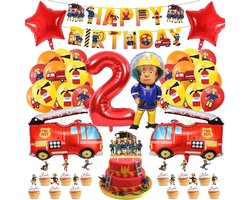 Verjaardagsdecoratie Brandweer Thema 2 Jaar, 32 Stuks, Luchtballonnen en Taartdecoraties voor Kinderfeest
