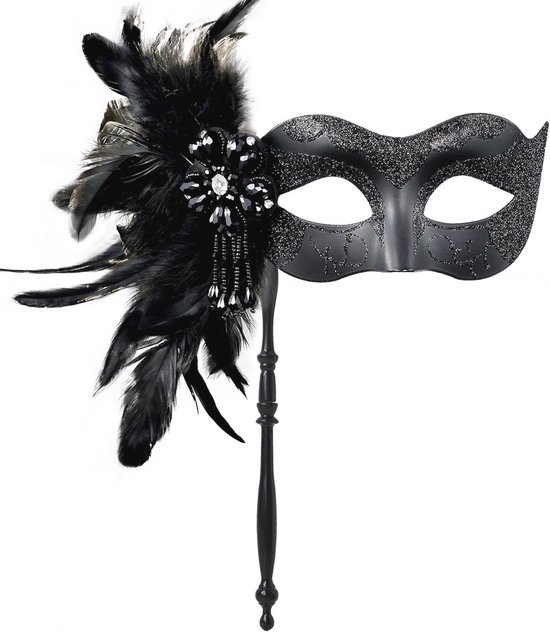 MYSEUNI 2025 Nouveau Masque Vénitien Bleu et Noir avec Plume pour