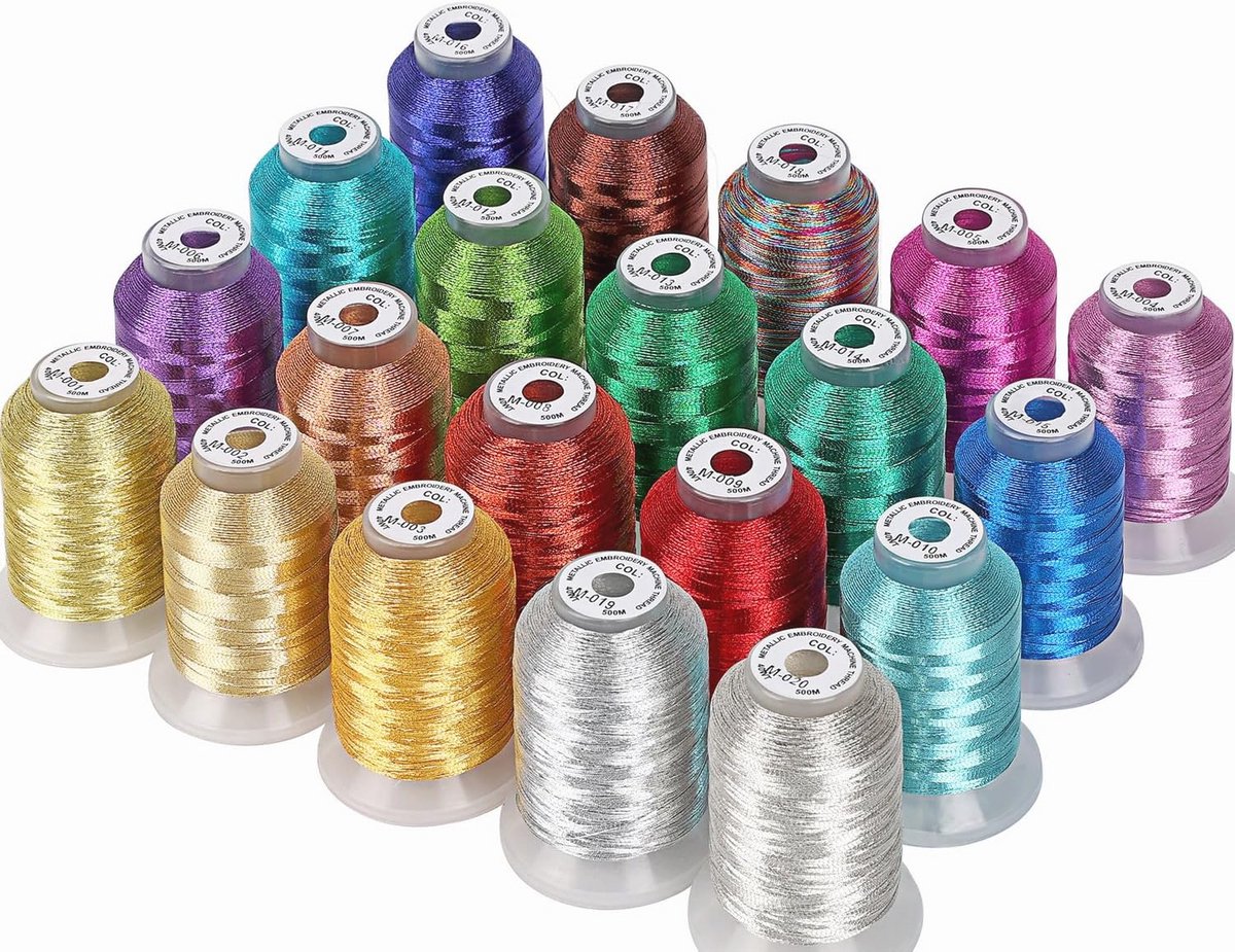 Assortiment van 20 Metallic Borduurgaren van 500M voor Machines en Decoratief Naaien