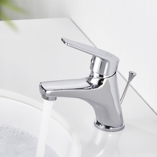 CECIPA MAX Wastafelkraan - Chroom Badkamerkraan - Mengkraan - Badkamer Kraan met trekwaste - inclusief aansluitingen - Warm en Koud - Waterbesparend