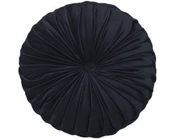 Rond Fluwelen Sierkussen voor Bank, Stoel, Bed en Auto - Geplooiid Decoratief Kussen in Zwart