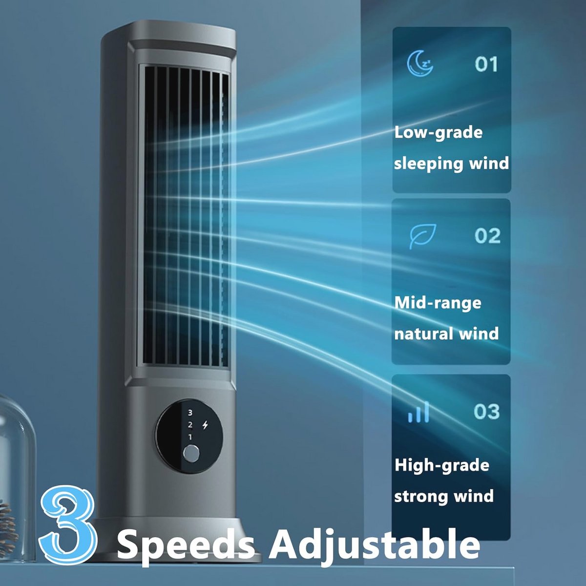Bladloze Torenventilator met 3 Snelheden - 10 Inch Zwijgende Desktop Fan voor Thuis en Kantoor – foto 4