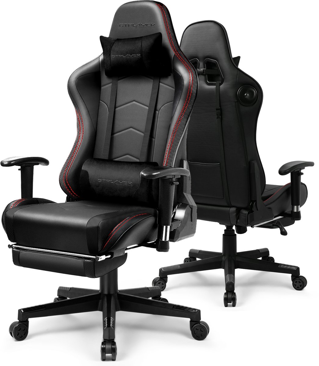 GTPLAYER - Gamingstoel met Bluetooth - Met Voetsteun en 3D Armleuningen - Zwart