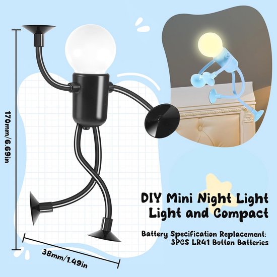 Grappig LED nachtlampje voor kinderen, 2 stuks, warmwit, veranderbare vorm, decoratieve lamp voor slaapkamer van Merkloos — afbeelding 3