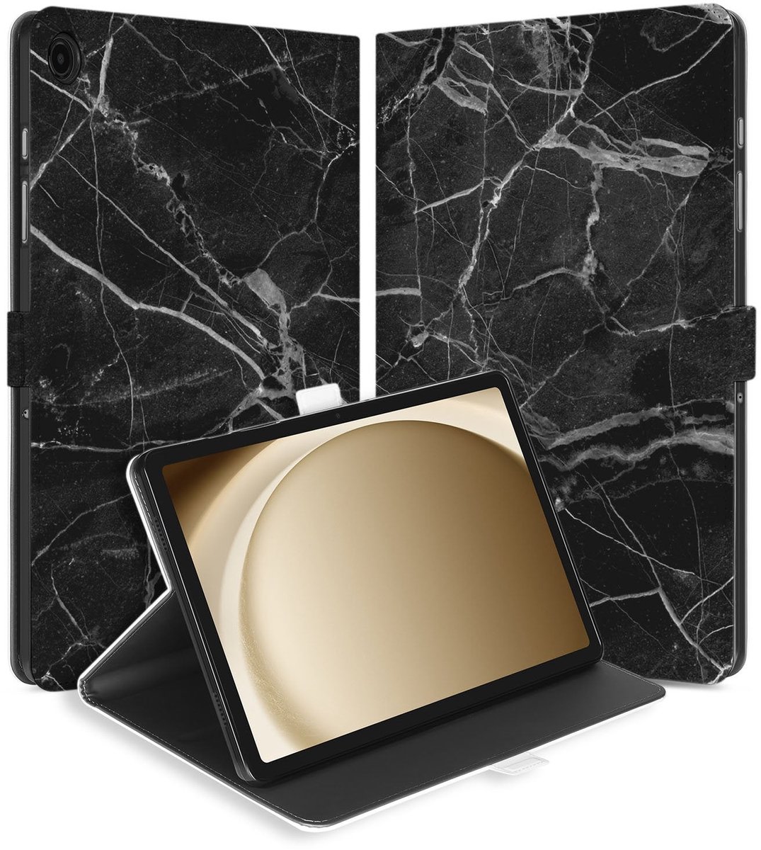 Book Case Hoesje met Standaard Marmer Zwart Samsung Galaxy Tab A11 Plus