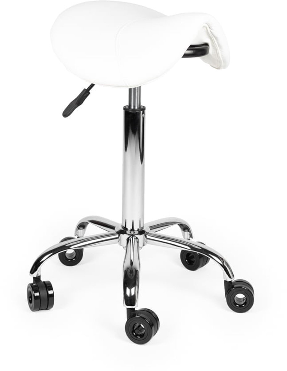 Ergonomische Kapperskruk Wit op Wielen Standaard (50-68cm) / zonder Voetsteun