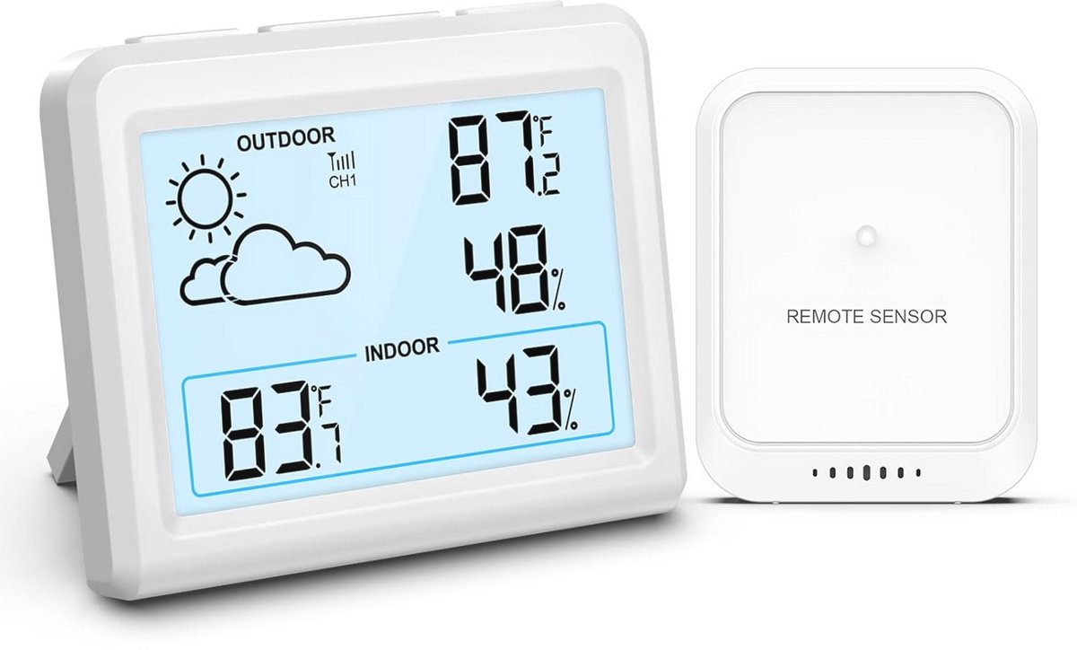 Draadloos Weerstation met Buitensensor - Luchtvochtigheidsmonitor en Thermometer voor Binnen en Buiten