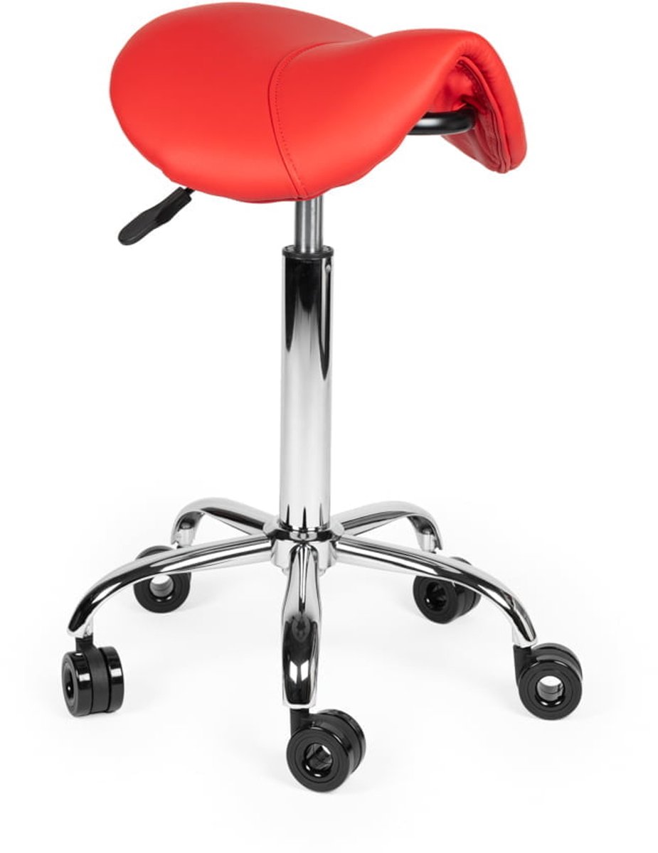 Ergonomische Kapperskruk Rood op Wielen Standaard (50-68cm) / zonder Voetsteun