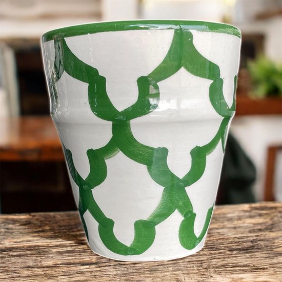 Mug marocain artisanal en céramique à motif vert (1 pièce)