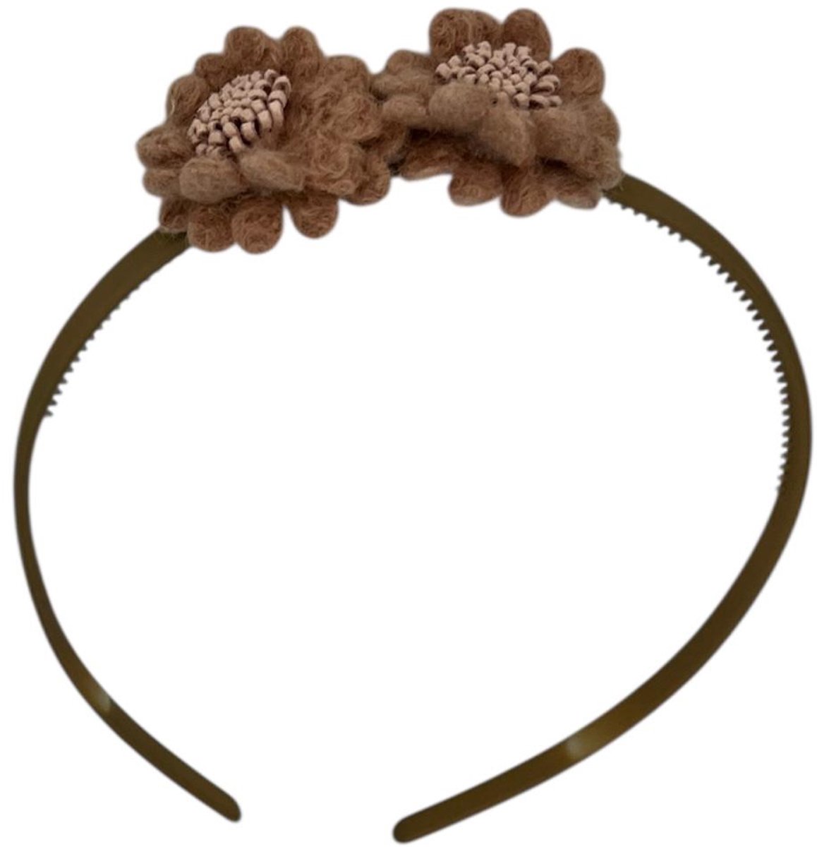 Diadeem wol flower - wollen bloemen - khaki kleur diadeem - oranje/bruin