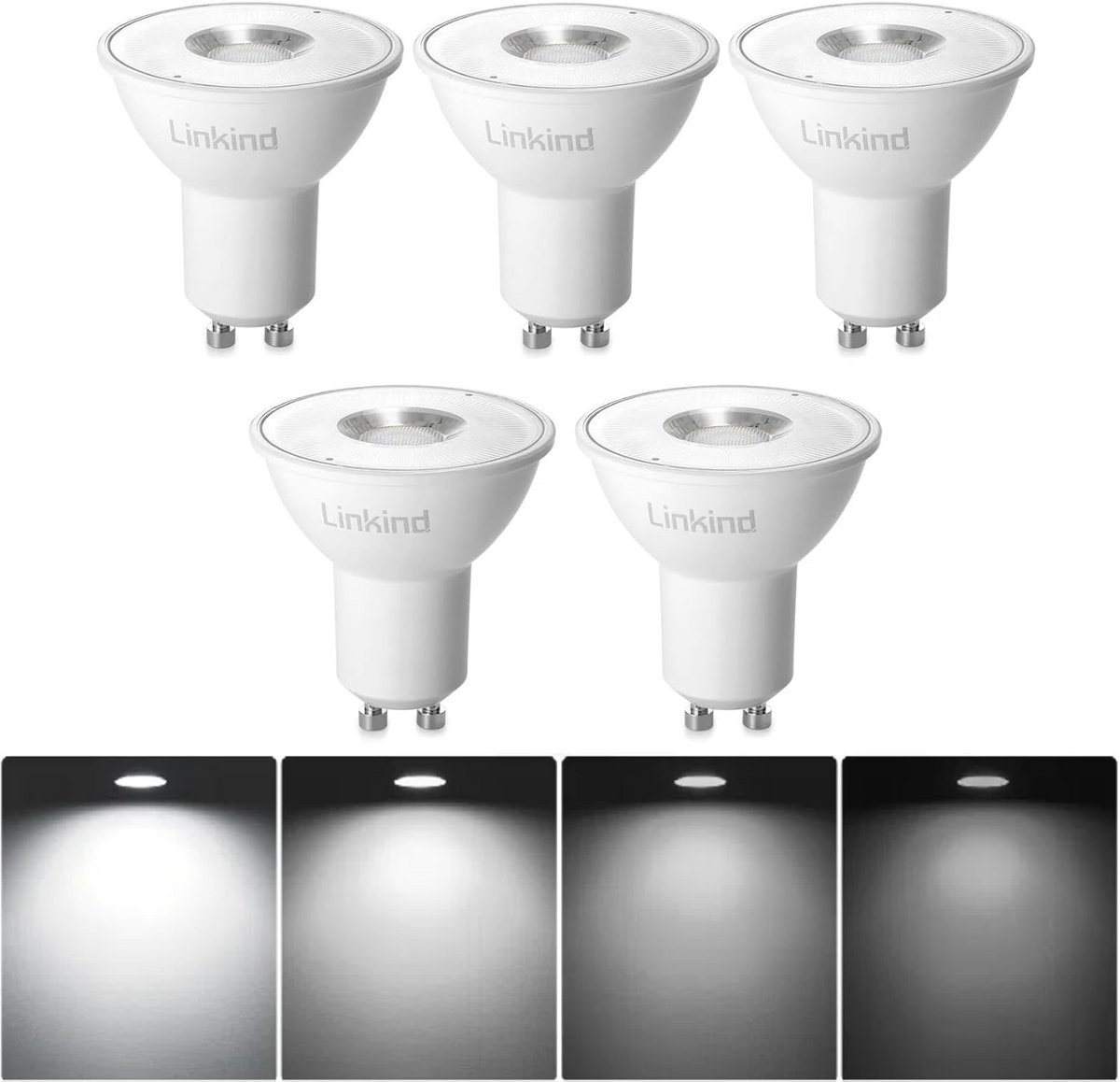 Dimbare LED-lampen GU10, 6 Watt, 640 Lumen, 5000K Koud Wit, 5 Stuks, Vervanging voor 75W Halogeenlamp