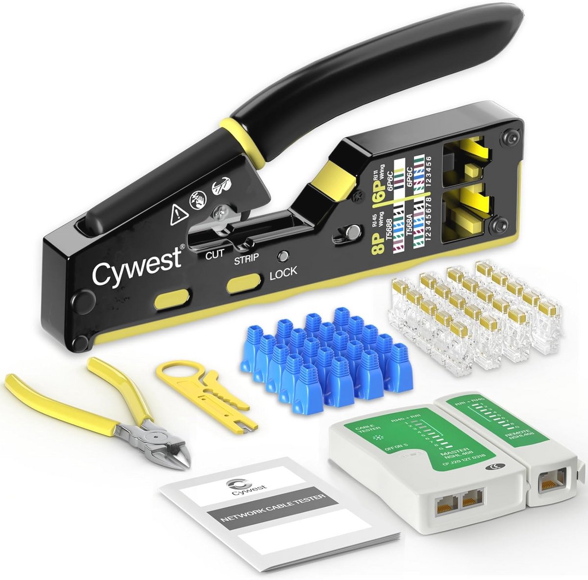 RJ45 Krimptang en Netwerk Toolkit - Kabel Reparatie en Onderhoud Set met Kabel Tester en Draadstripper voor Ethernet Verbindingen