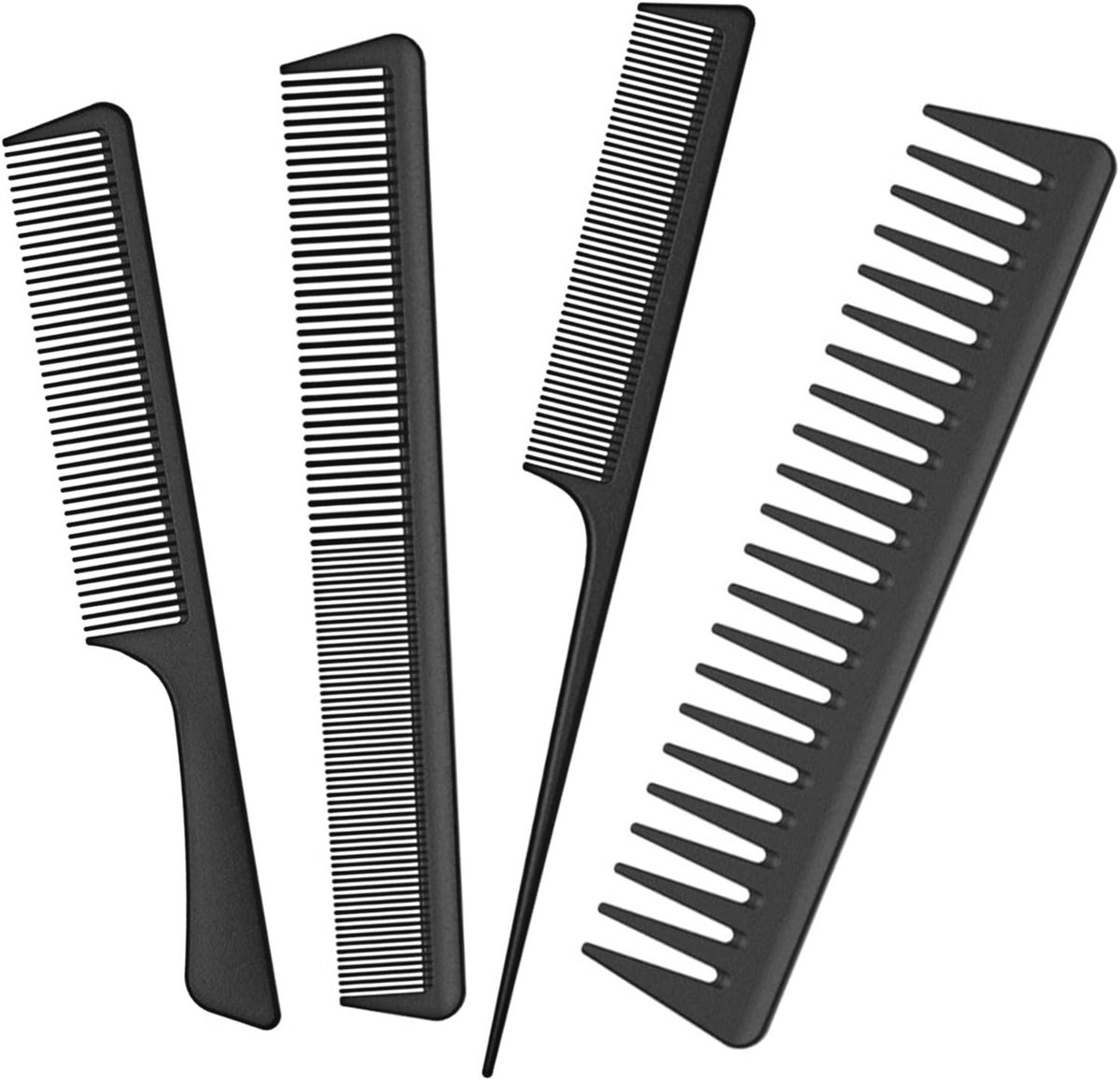 Haarkammen Set van 4 - Grote Tanden - Koolstofvezel - Antistatische Styling Kammen voor Alle Haartypes