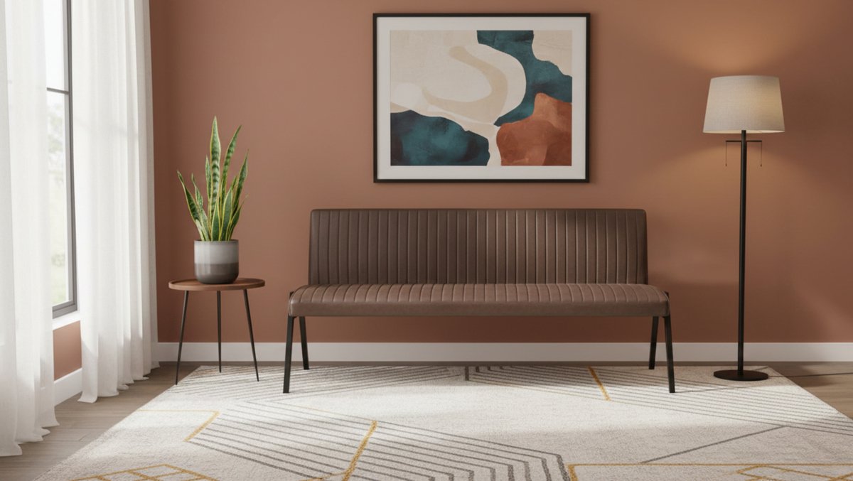 Eetkamerbank Microvezel 175 cm – Comfortabele Moderne Bank met Metalen Frame – Grijs Gestikt – Industrieel & Trendy Design – Altameubel