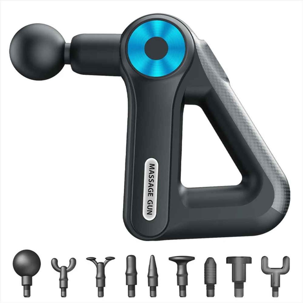 De Warenloods - Mini Massage-gun - Massageapparaat - 9 Koppen en Niveaus - Massage Pistool - Driehoekig - Zwart - De - €79,95