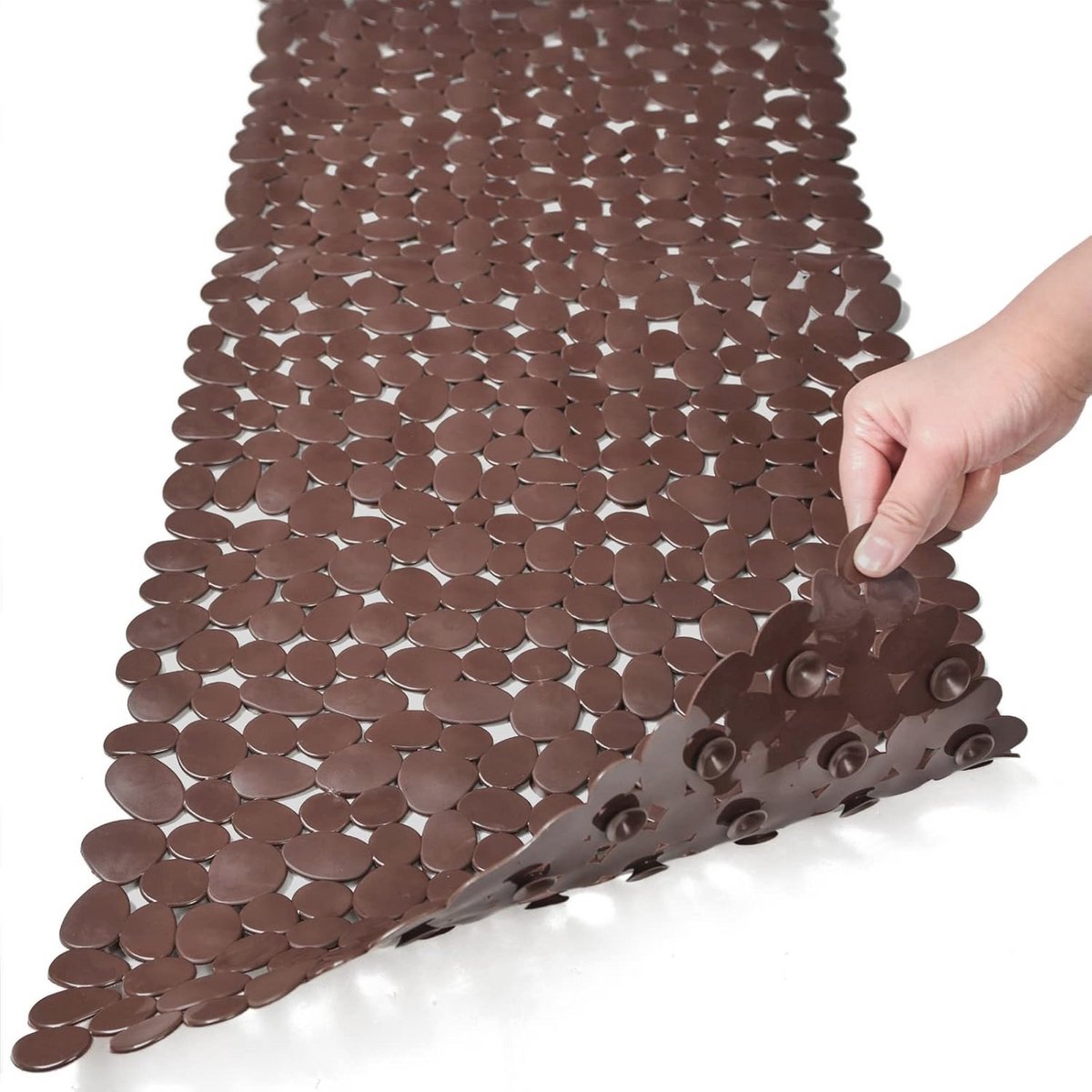 Antislip Kiezelbad Douchemat met Afvoergaten en Zuignappen - 40,6 cm B x 89 cm L, Bruin