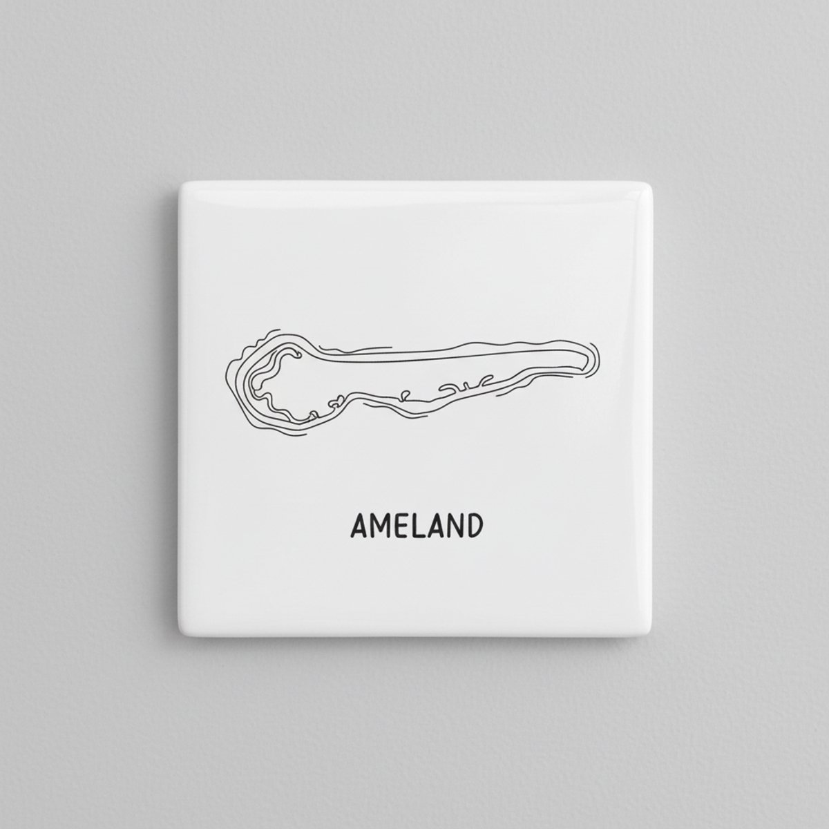 Minimalistische Ameland Eilandkaart Tegel – Moderne Lijnkunst Wanddecoratie – Keramische T