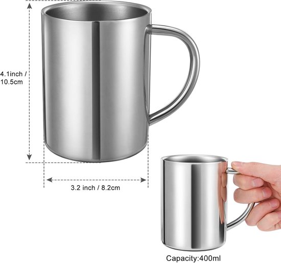 Ynkkvre - Mok - Koffiemok - Coffee Cup - Beker - Reisbeker - Dubbelwandig - 400ml - 2-Pack - Vaatwasserbestendig — afbeelding 3