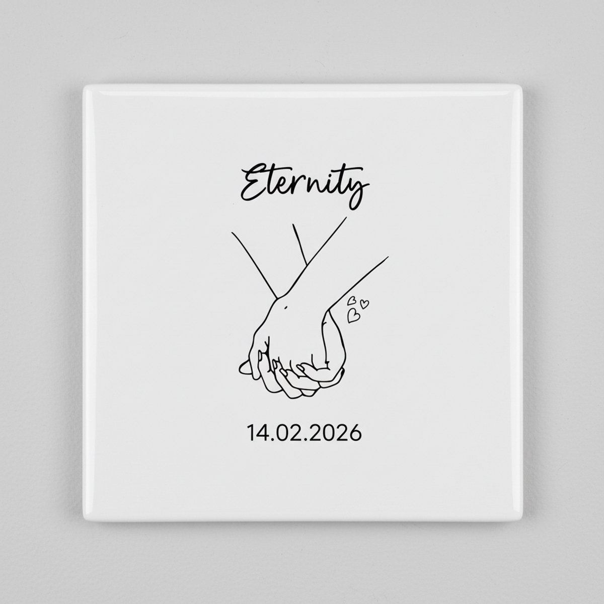 Gepersonaliseerde Eternity Liefde Keramische Tegel met Datum – Minimalistische Hand-in-Han