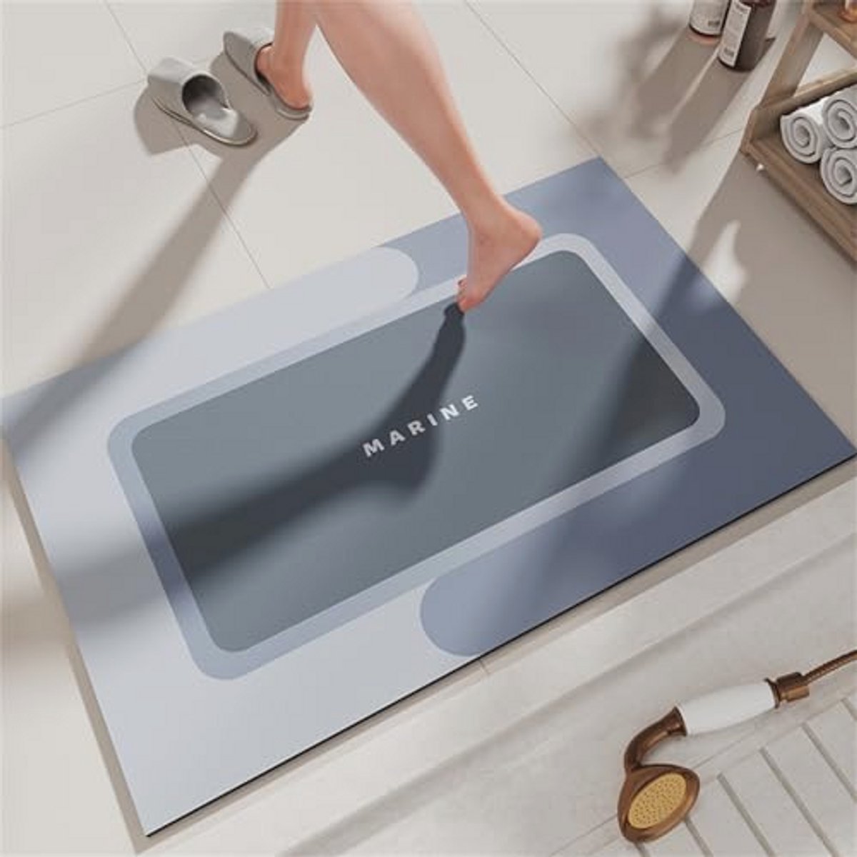 Badmat met hoge absorptie en sneldrogende eigenschappen - Antislip vloermat voor badkamer en keuken (Blauw, 45 x 70 cm)
