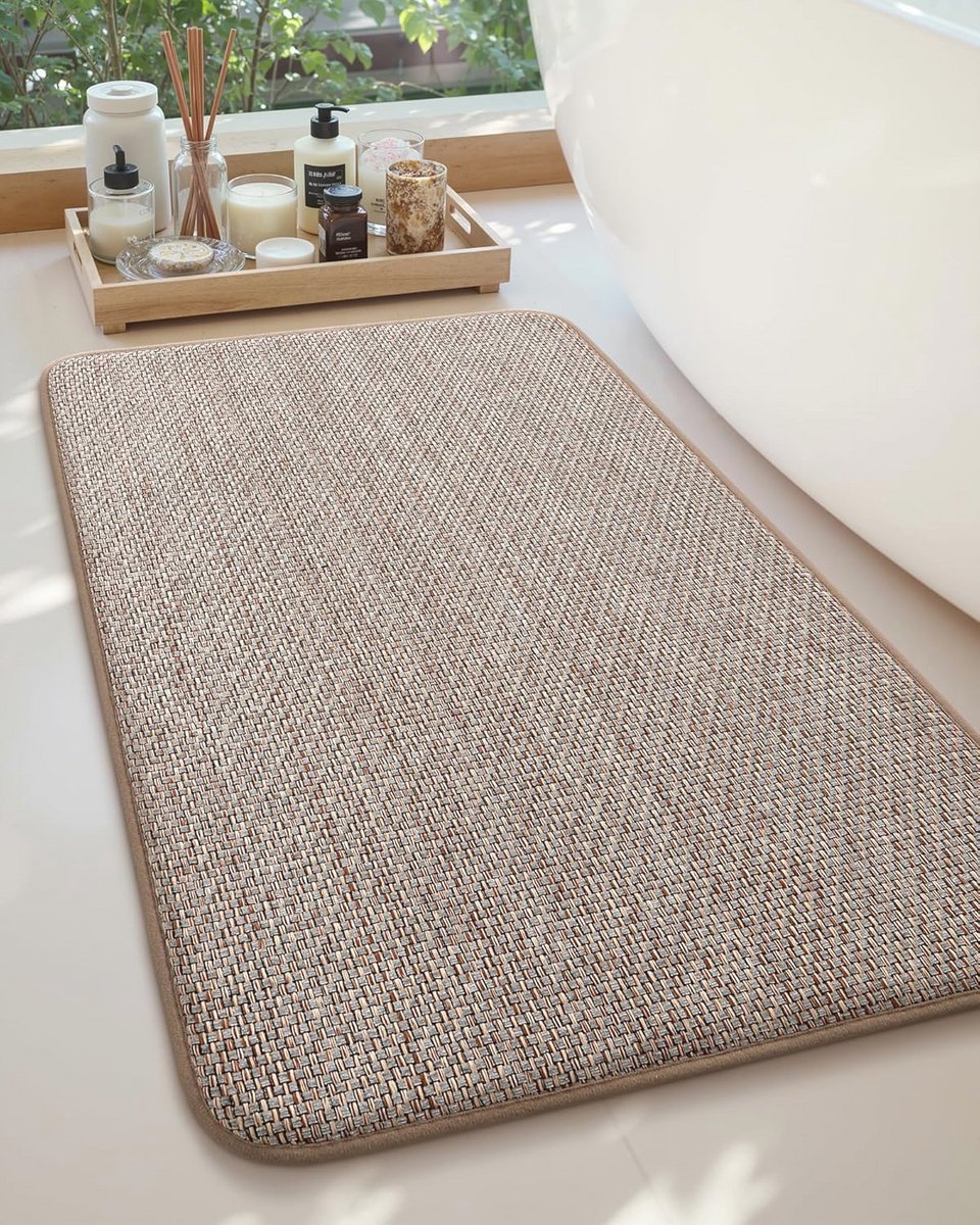 Badmatten - Gelamineerde traagschuim - PVC antislip-onderlaag - Zeer absorberende badmatten voor badkamer - douche - wasbaar - grijs - khaki - 40x60cm