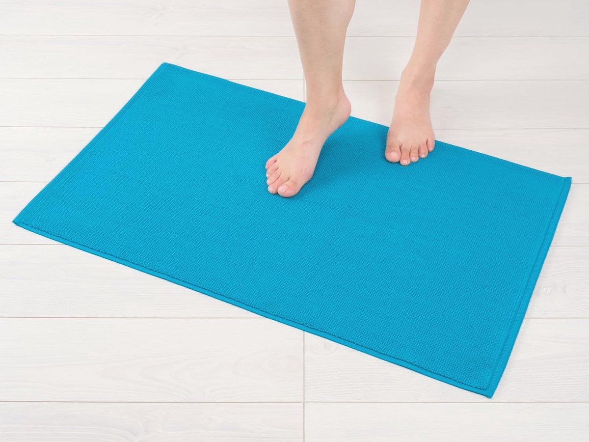Grote Antislip Badmat 51 x 86 cm - 100% Katoen, Absorberend, Sneldrogend en Wasbaar in Turquoise