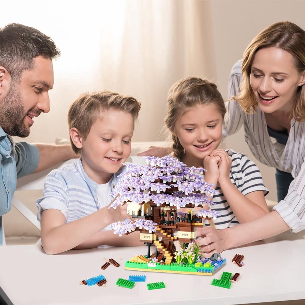 Namajunas - Mini Bouwspeelgoed - Bouwpakketten volwassenen - Bouwpakket kinderen - Boomhut Serie Collection - Botanical Bloemen - Bouwsets - Niet geschikt voor LEGO - 2229 bouwsteencadeaus - Paarse boomhut - Decoratie voor Huis, Pasen, Moederdag — cadeau in Spellen & Speelgoed - foto 4