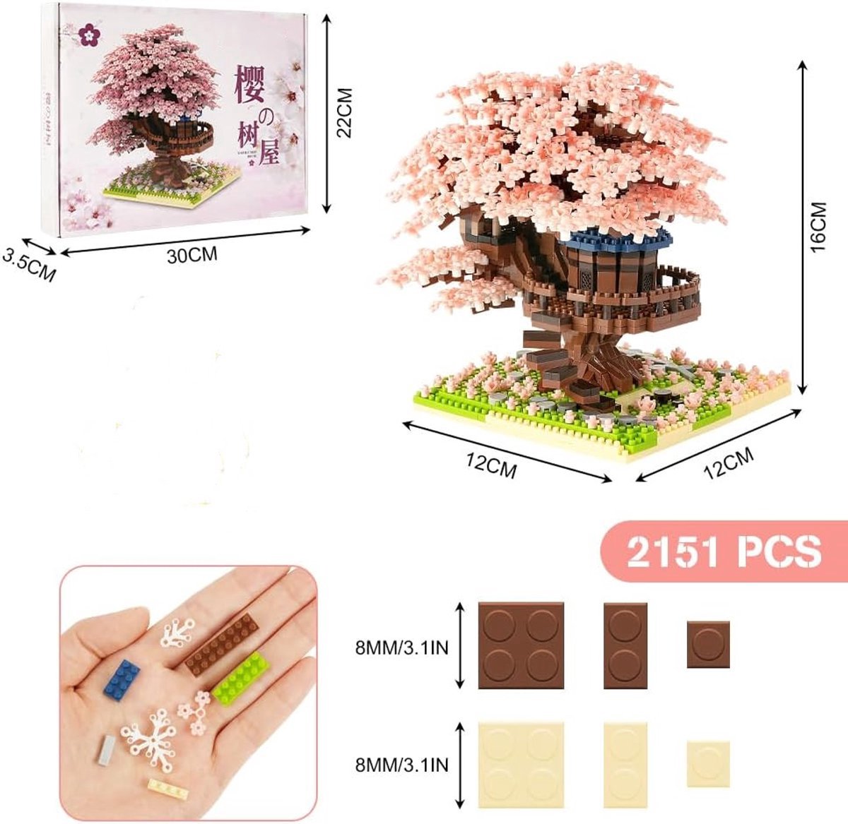 Namajunas - Mini Bouwspeelgoed - Bouwpakketten volwassenen - Bouwpakket kinderen - Boomhut Serie Collection - Botanical Bloemen - Bouwsets - Niet geschikt voor LEGO - 2151 bouwsteencadeaus - Roze boomhut - Decoratie voor Huis, Pasen, Moederdag — cadeau in Spellen & Speelgoed - foto 8