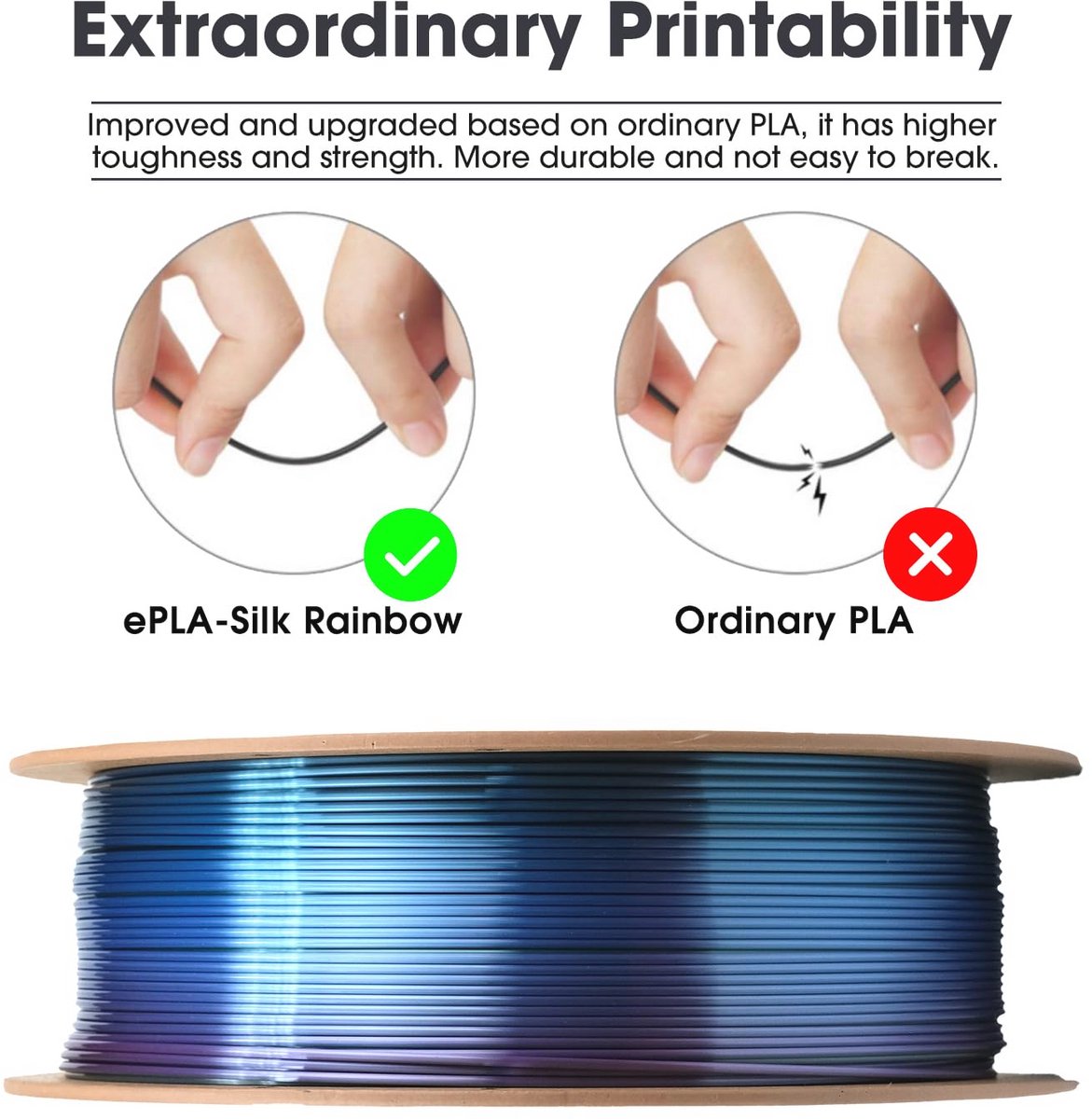 Kleurrijk 3D Printer Filament 1.75mm - Multicolour Gradient PLA - 1KG Spoel