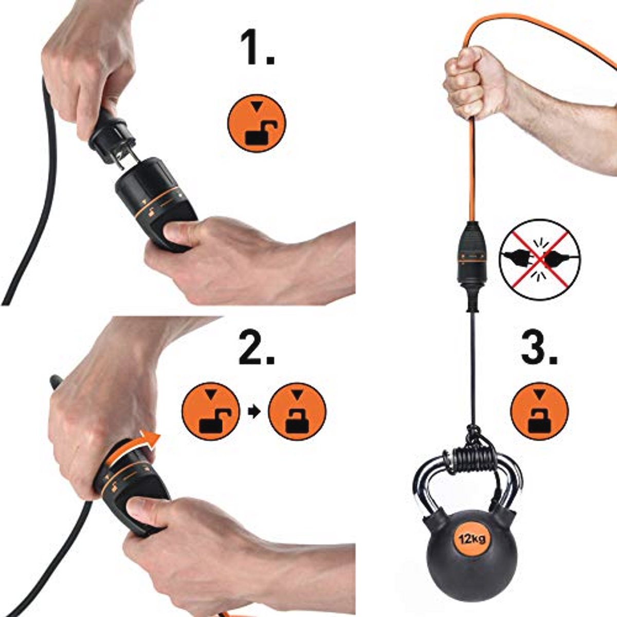 Verlengkabel IP44 - 10 m, rubber, met vergrendelingssysteem voor veilige verbinding