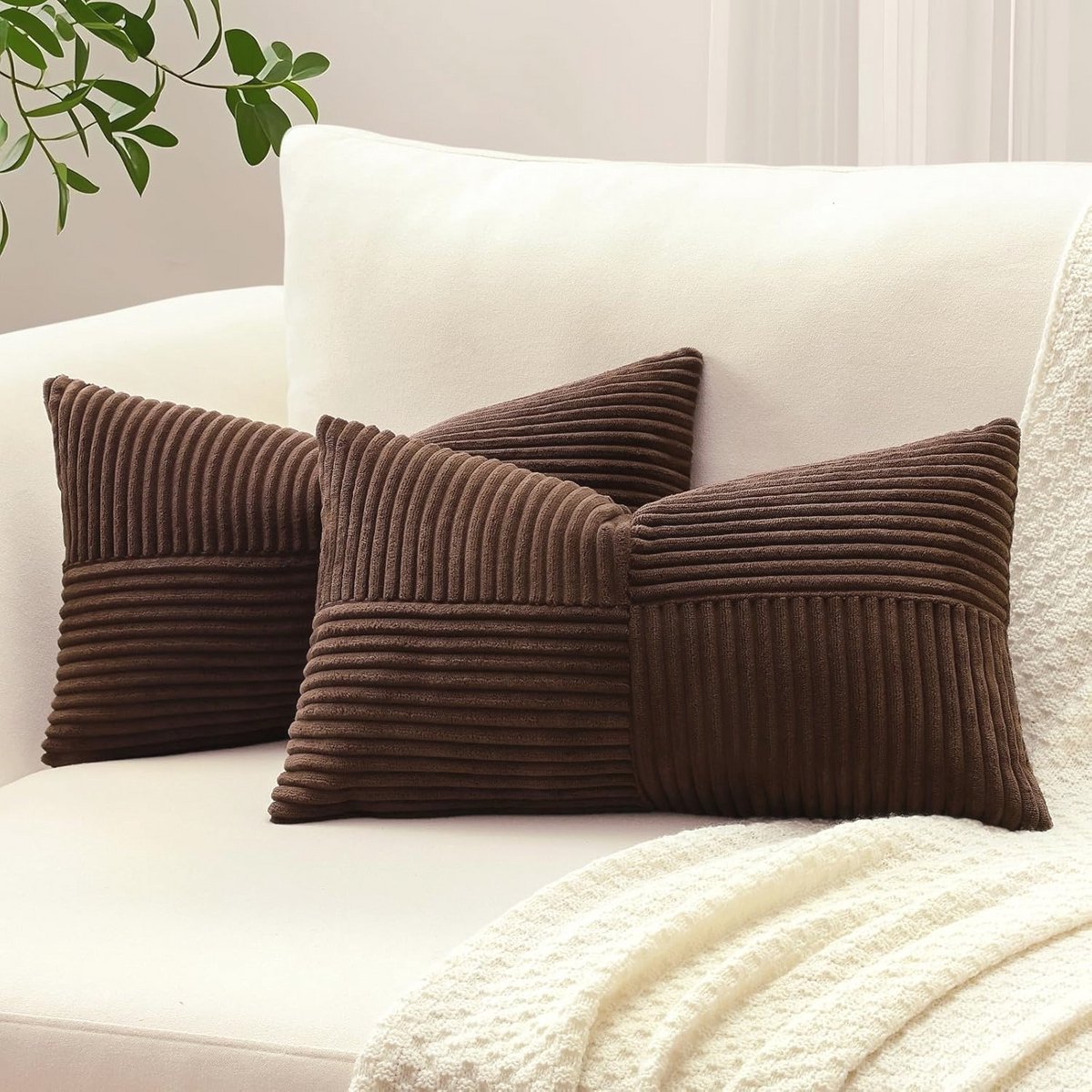 Set van 2 corduroy kussenslopen met kruisstrepen patroon - Decoratieve kussenovertrekken v