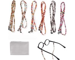 Lyeteung 6 Stuks Brillenkoord, Kleurrijke Brillenketting, Zonnebrilriemketting, Etnische Stijl Bril Montuur Ketting, met Brillendoekje, voor Zonnebrillen, Brillen, Leesbrillen