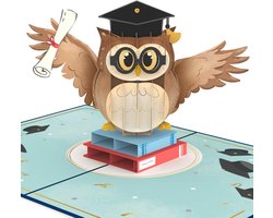 papercrush® Pop-upkaart uil met doctorshoed, grappige 3D-wenskaart of geldgeschenk voor doctoraat en afstuderen, felicitaties met het geslaagde examen (examen, bachelor, master, eindexamen 2024)