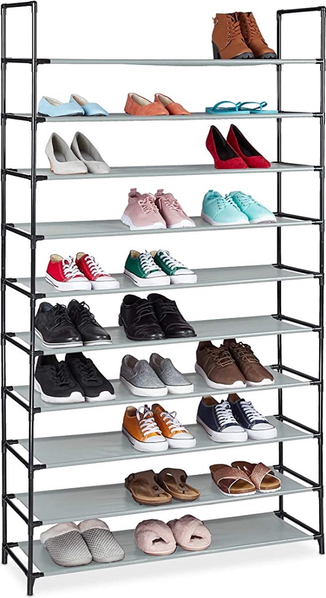 Thuys – Shoe Rack – Schoenenrek – Office Shelf Open Shelves – 176 x 99 x 29.5 cm – Grey
