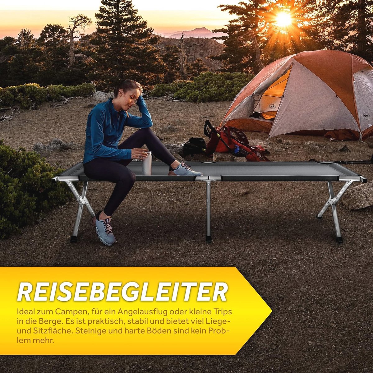 XXL campingbed 210x90cm metalen veldbed - tot 150kg belastbaarheid (grijs)