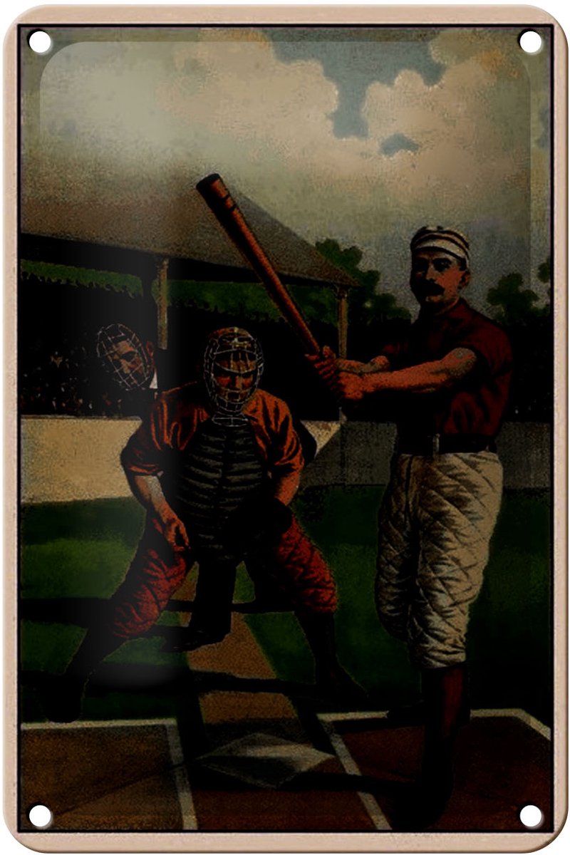 Blechschild Retro 12x18cm Baseball USA Schlagmann