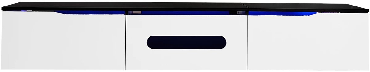 CINK Lux® LED TV Meubel 180 cm – Hoogglans Zwart/Wit – Wandmontage of Staand – App-gestuurde 16-Kleuren LED Verlichting – Modern Dressoir