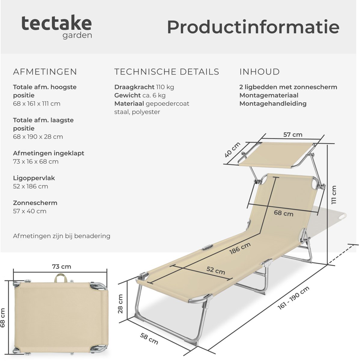 Ligbed met zonneklep - Meubels kopen? | Korting tot 16