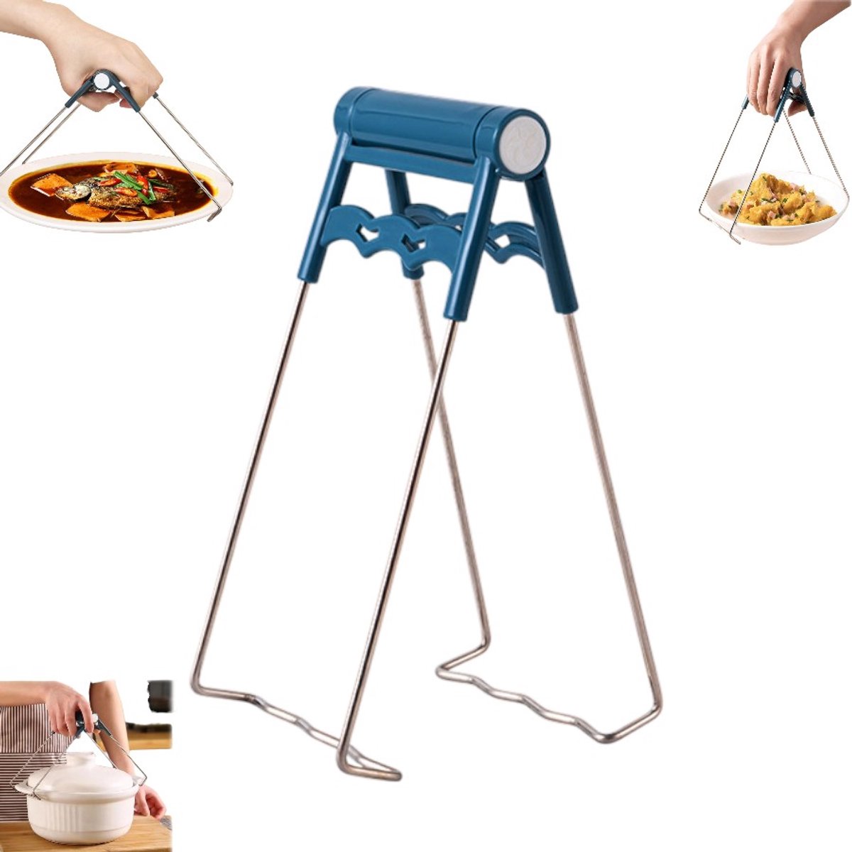 Anti-verbrandingsklem - Klem voor hete platen - Tang voor heteluchtfriteuse - Klem voor hete platen - Metalen komklem - Blauw - Anti-verbrandingsklem voor airfryer - Klem voor bakplaten van roestvrij staal met antisliphandgreep