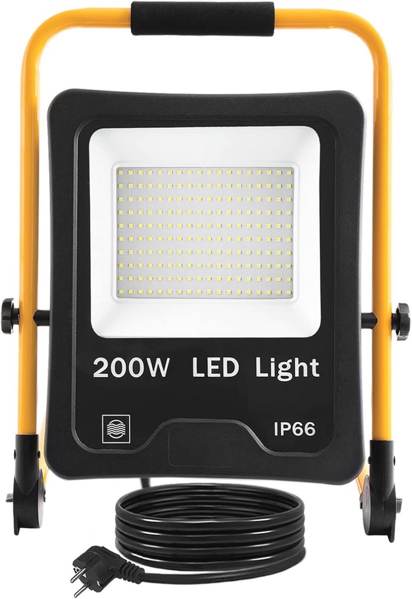 Bouwlamp 200W LED met 16000 Lumen - Waterdichte Werklamp met Standaard en 3m Kabel