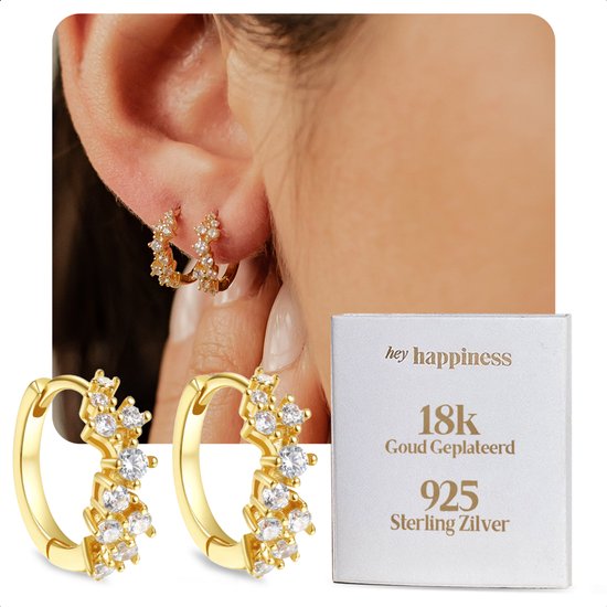 Boucles d'oreilles Hey Happiness Star Cluster Huggie en Argent 925 plaqué or 18 carats – 12,85 mm – Zirconiums – Fermoir à clic – Or